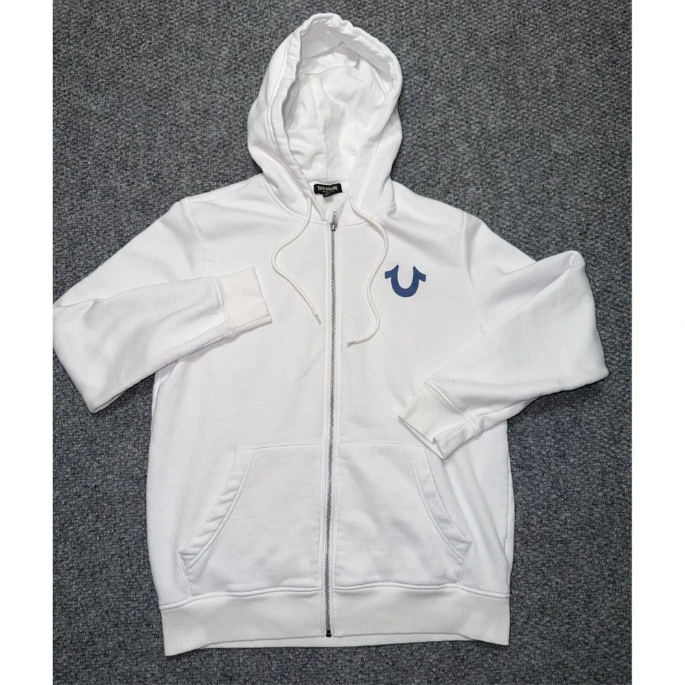 True‎ Religion Buddha Logo World Tour Zip-Up Hoodie white large Y2K